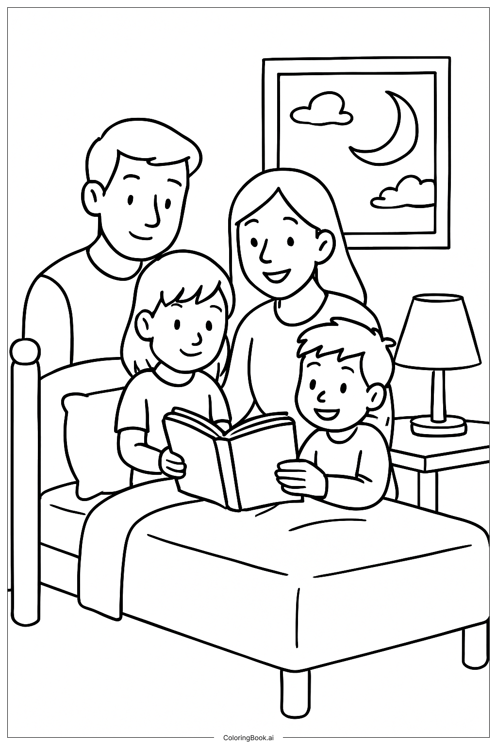家族の寝る前の物語の塗り絵ページ