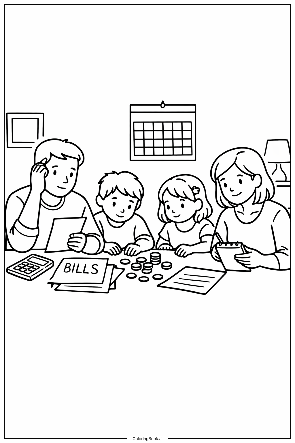  带着钱的家庭预算填色页 