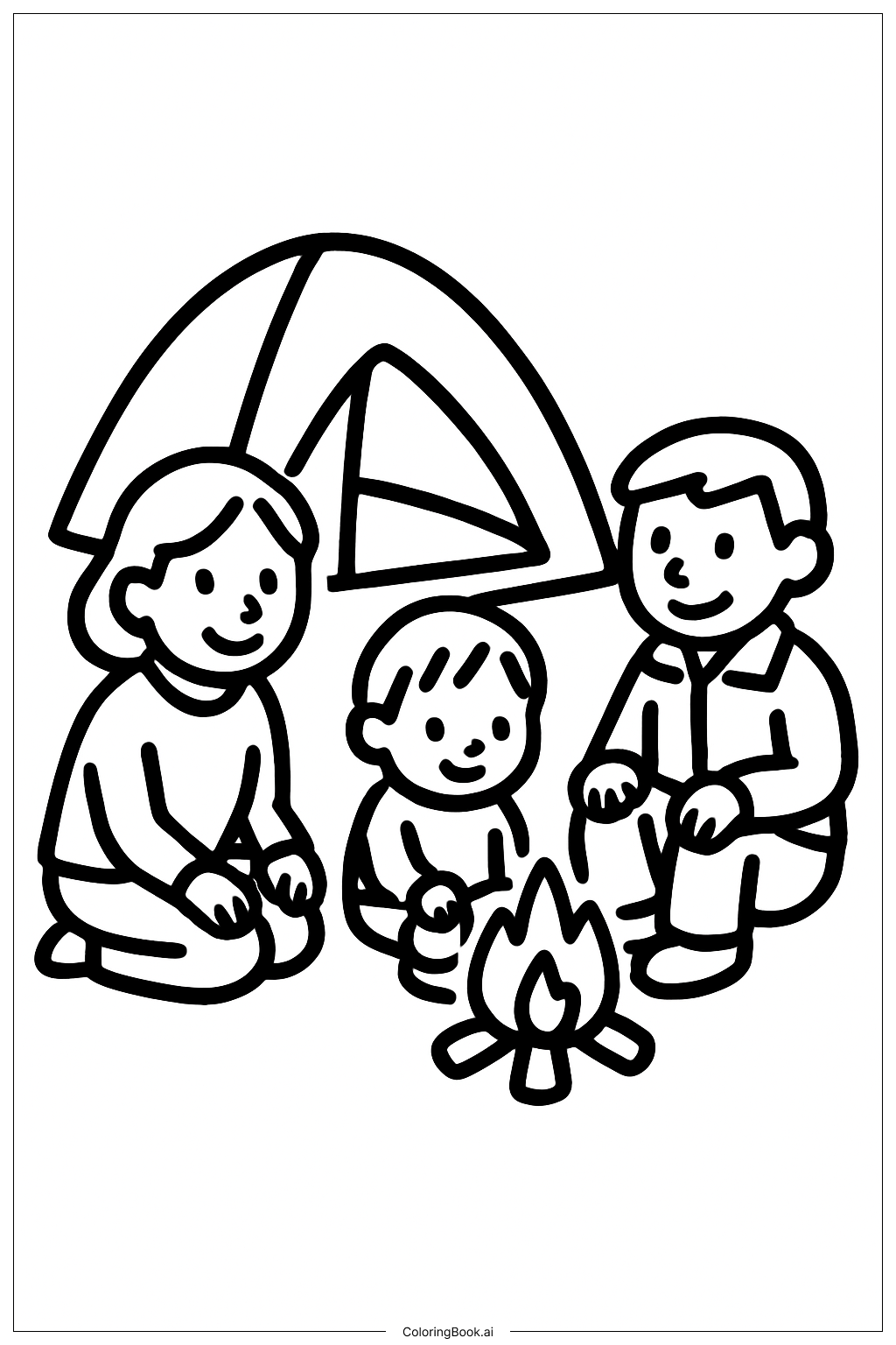 ファミリーキャンプの夜の塗り絵ページ