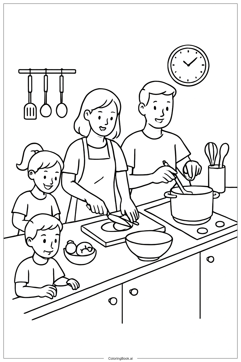 家族の料理ディナーの塗り絵ページ