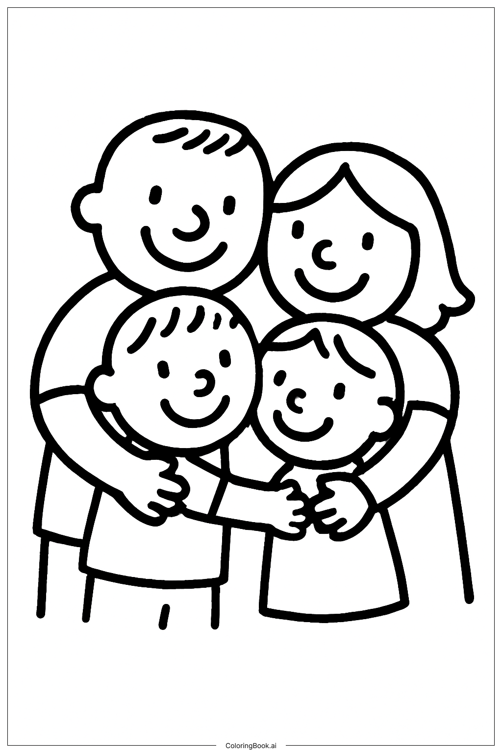 家族のグループハグの塗り絵ページ