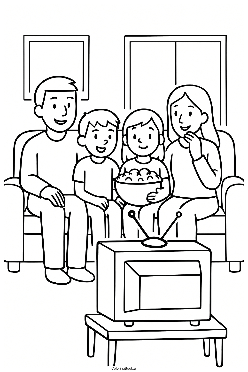 家族映画ナイトの塗り絵ページ