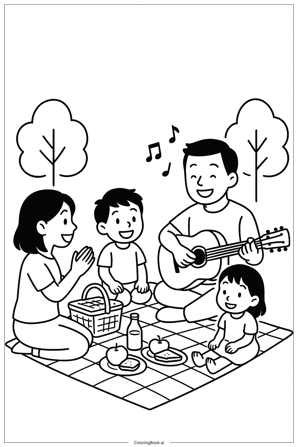  Página para colorear de Picnic musical en familia 