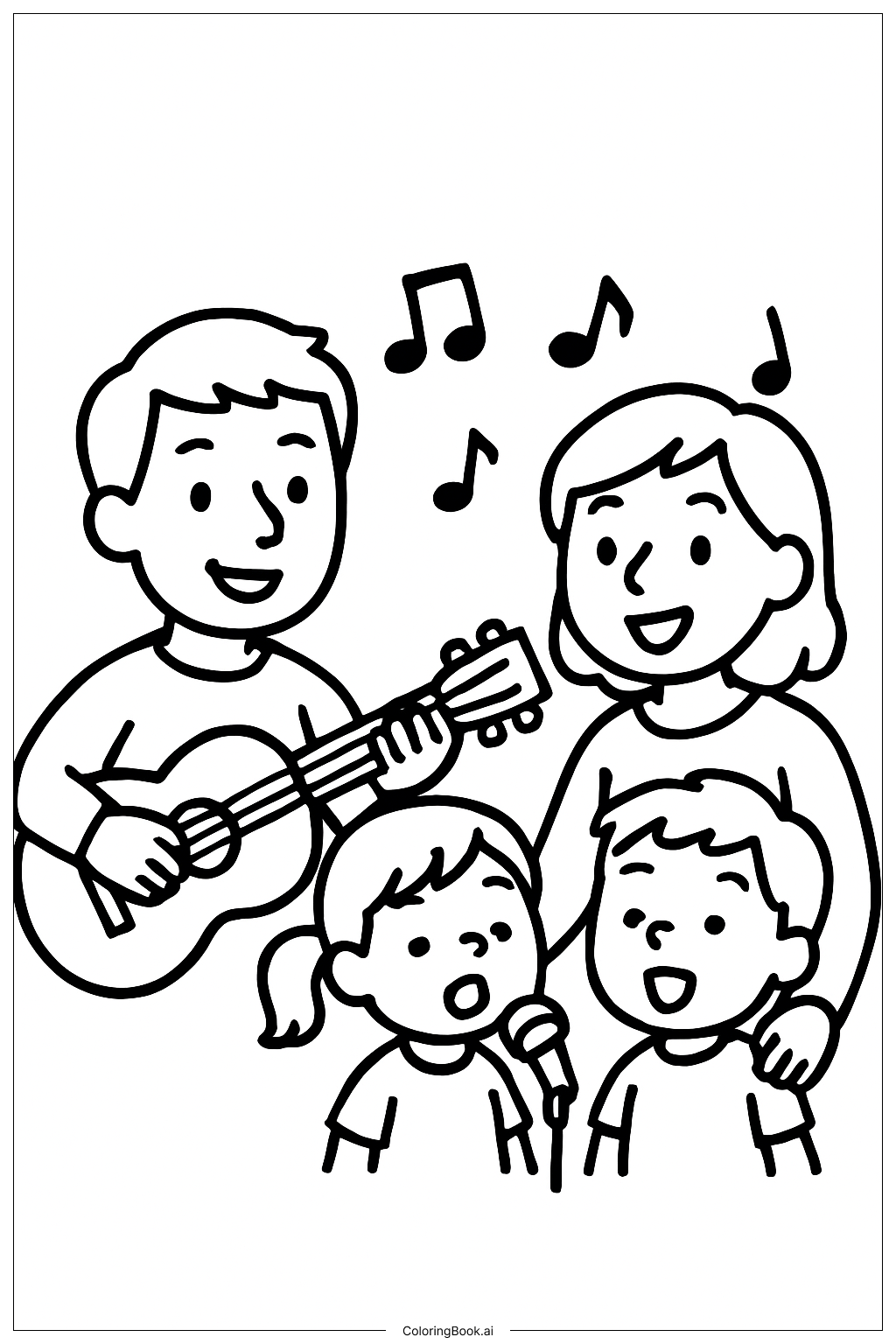 家族音楽の時間の塗り絵ページ