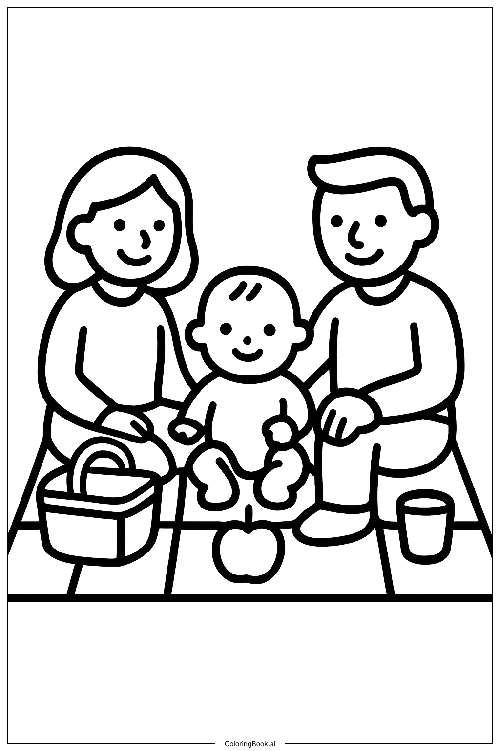 家族ピクニックの塗り絵ページ