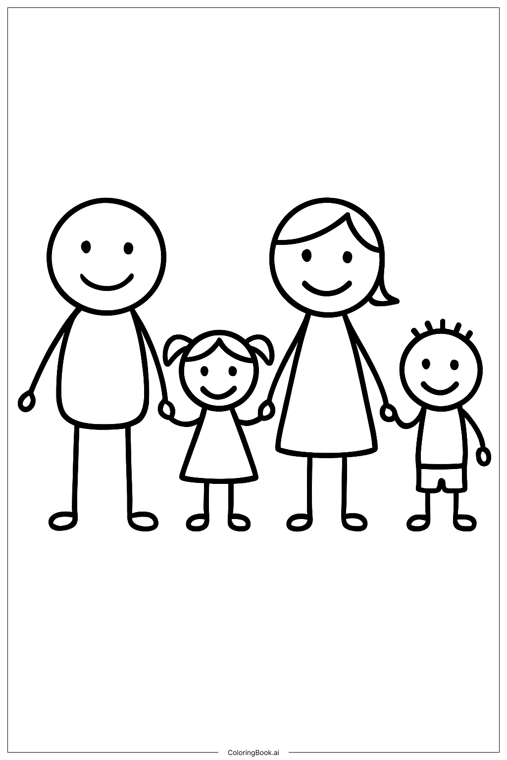 手をつなぐ家族の肖像の塗り絵ページ