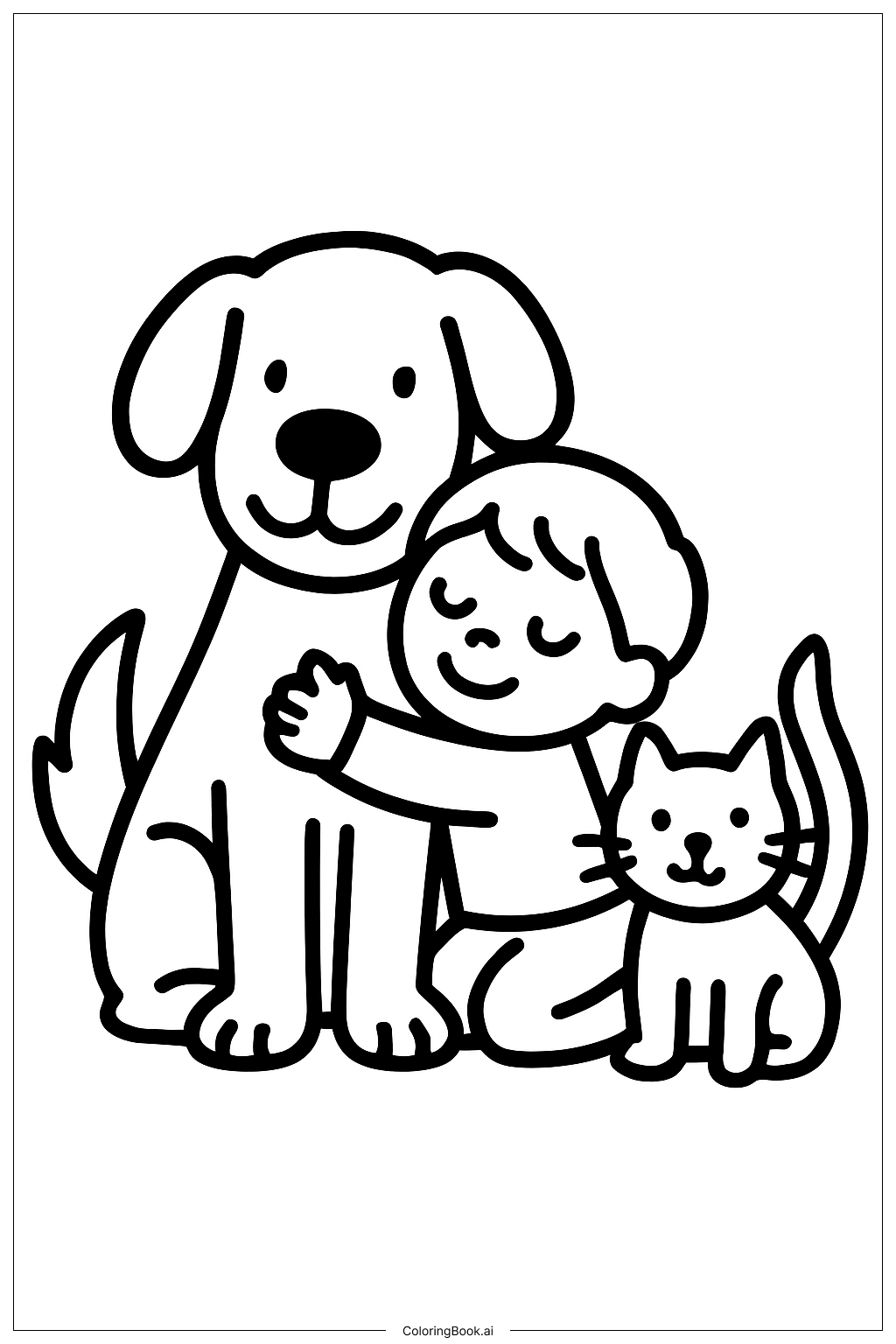 ペットと家族の塗り絵ページ