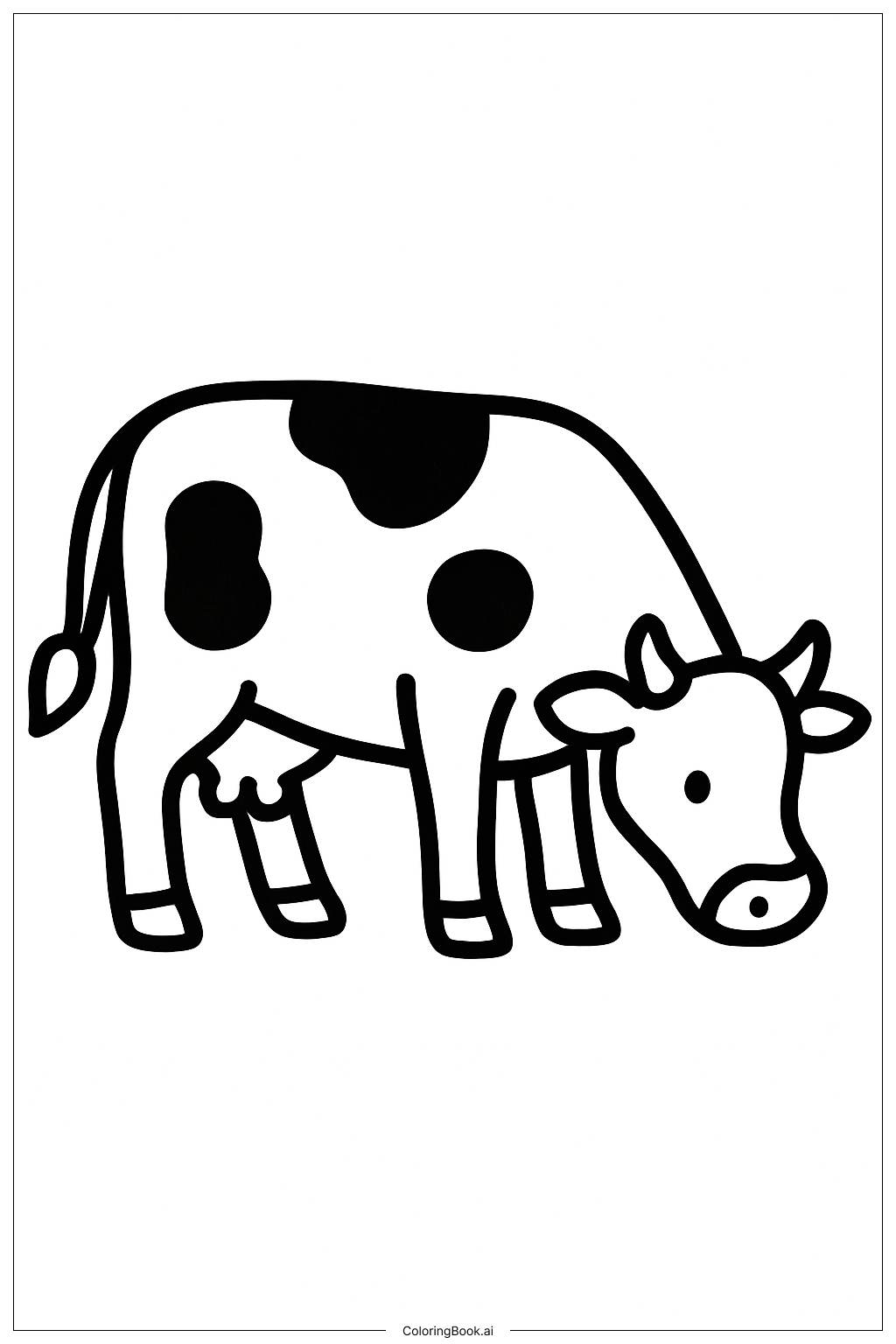  Page de coloriage Vache d'Animal de Ferme en Train de Paître 