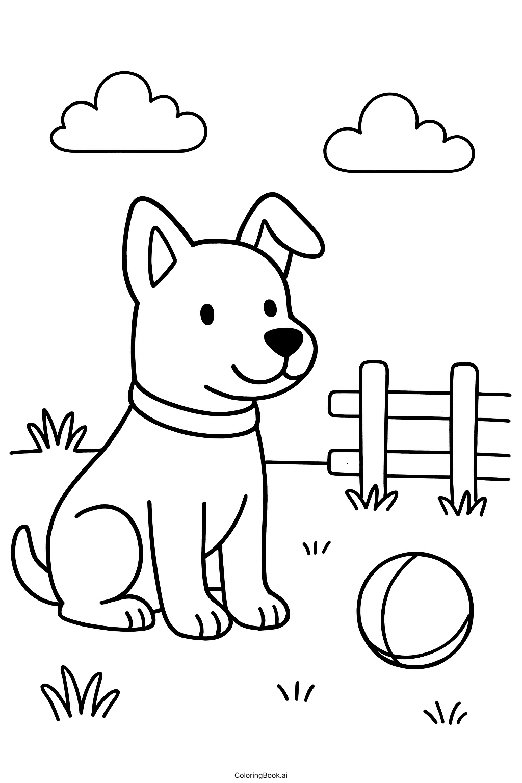  Page de coloriage Chien d'animaux de la ferme avec balle 