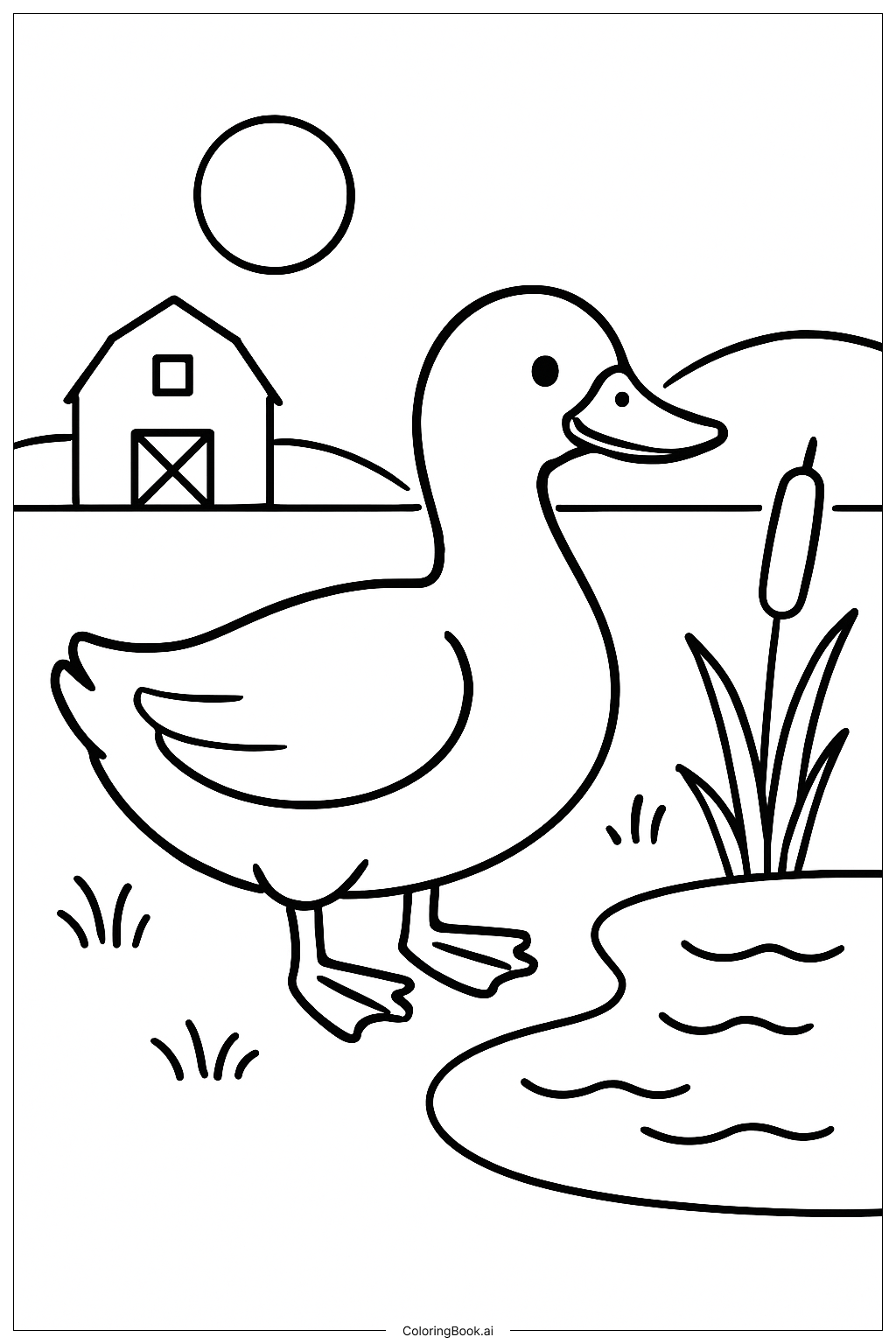  Page de coloriage Canard d'Animal de Ferme dans l'Étang 