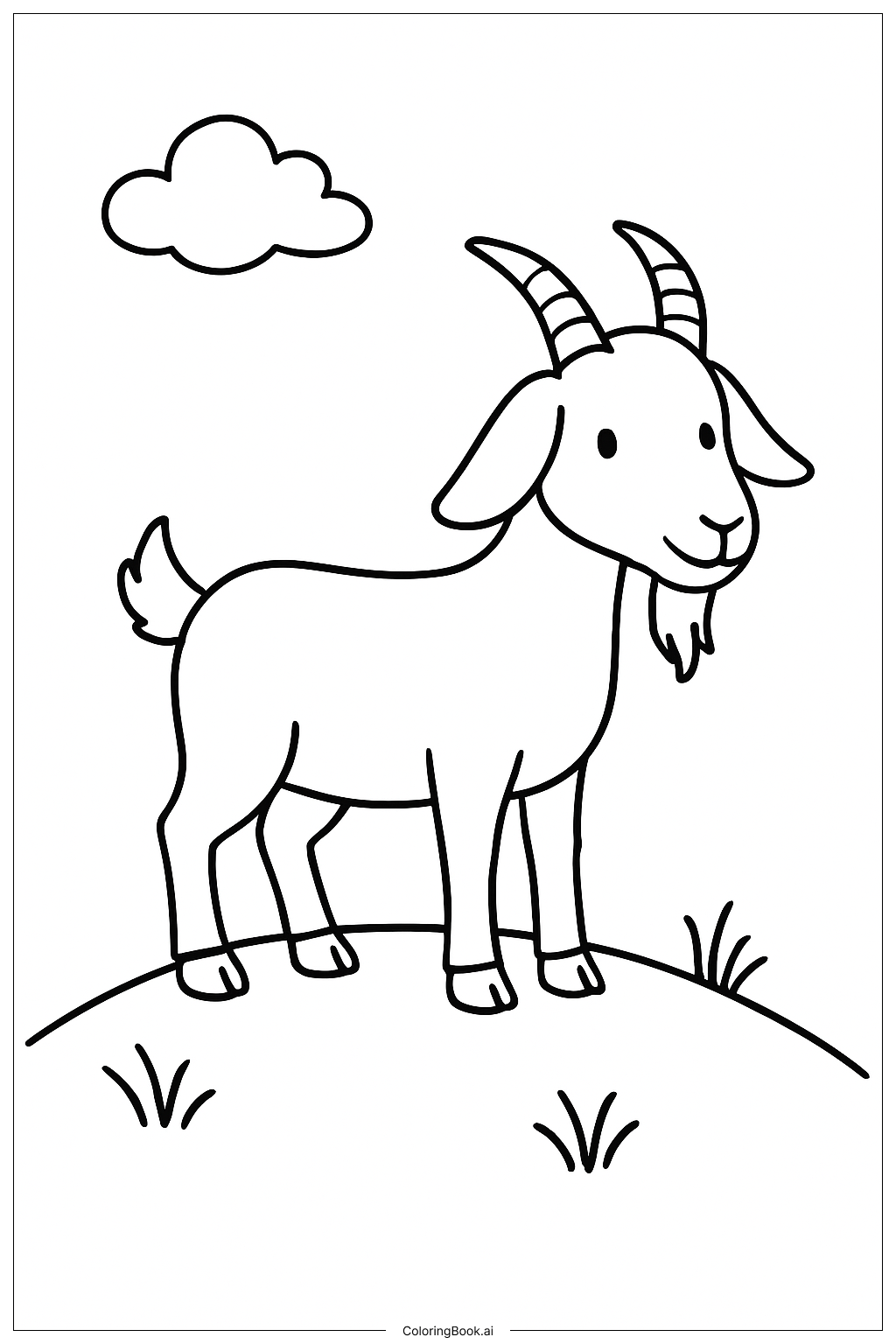  Page de coloriage Chèvre de ferme sur la colline 