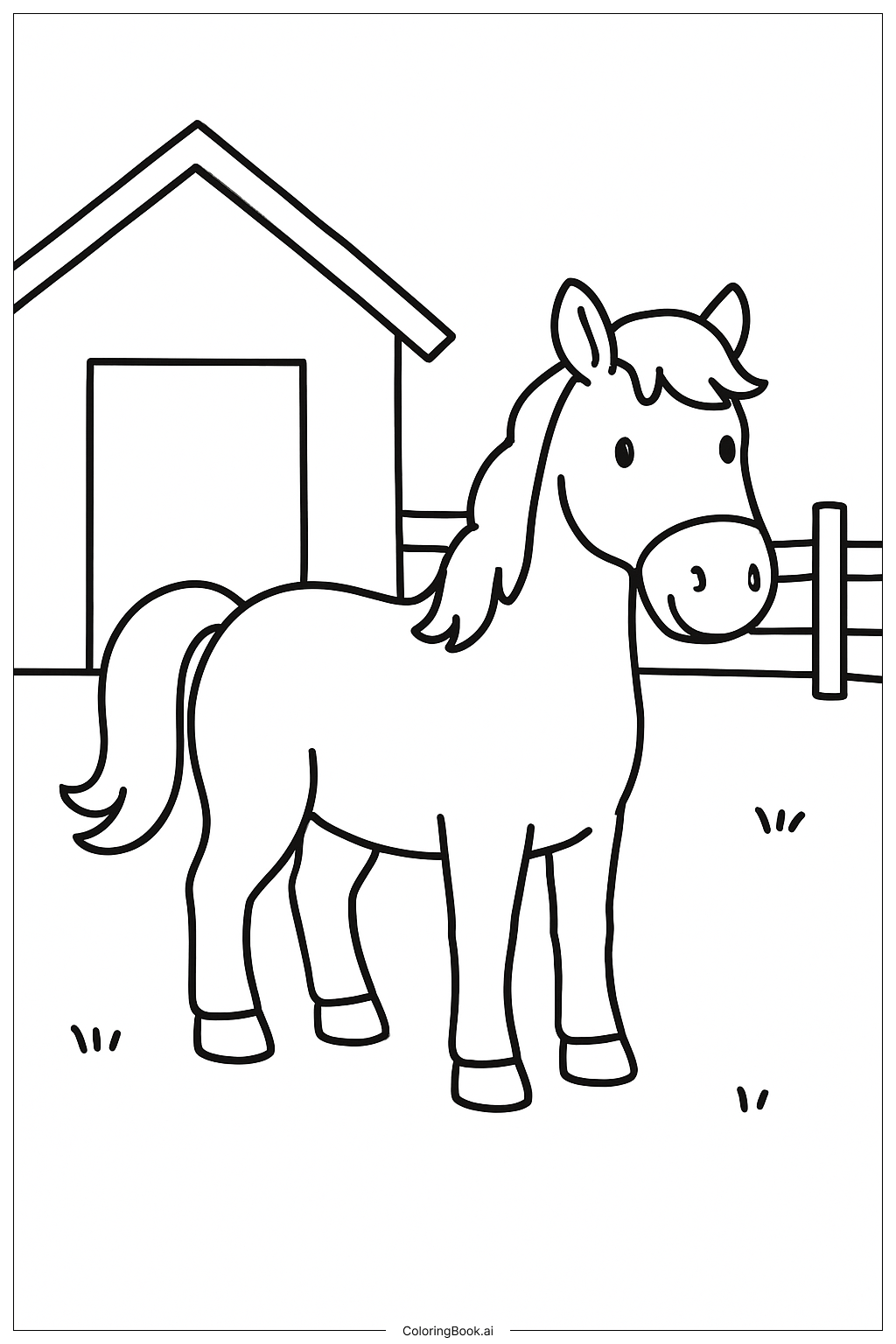  Page de coloriage Cheval d'Animal de Ferme à l'Étable 