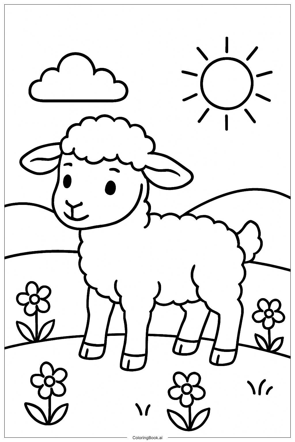  Page de coloriage Agneau d'élevage dans un champ 