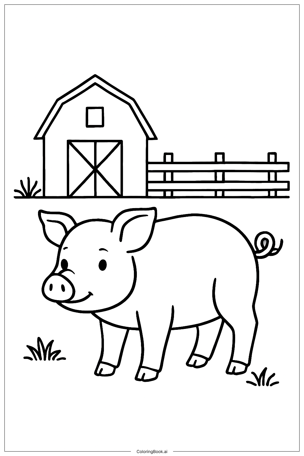  Page de coloriage Cochon d'Animal de Ferme Près de la Grange 