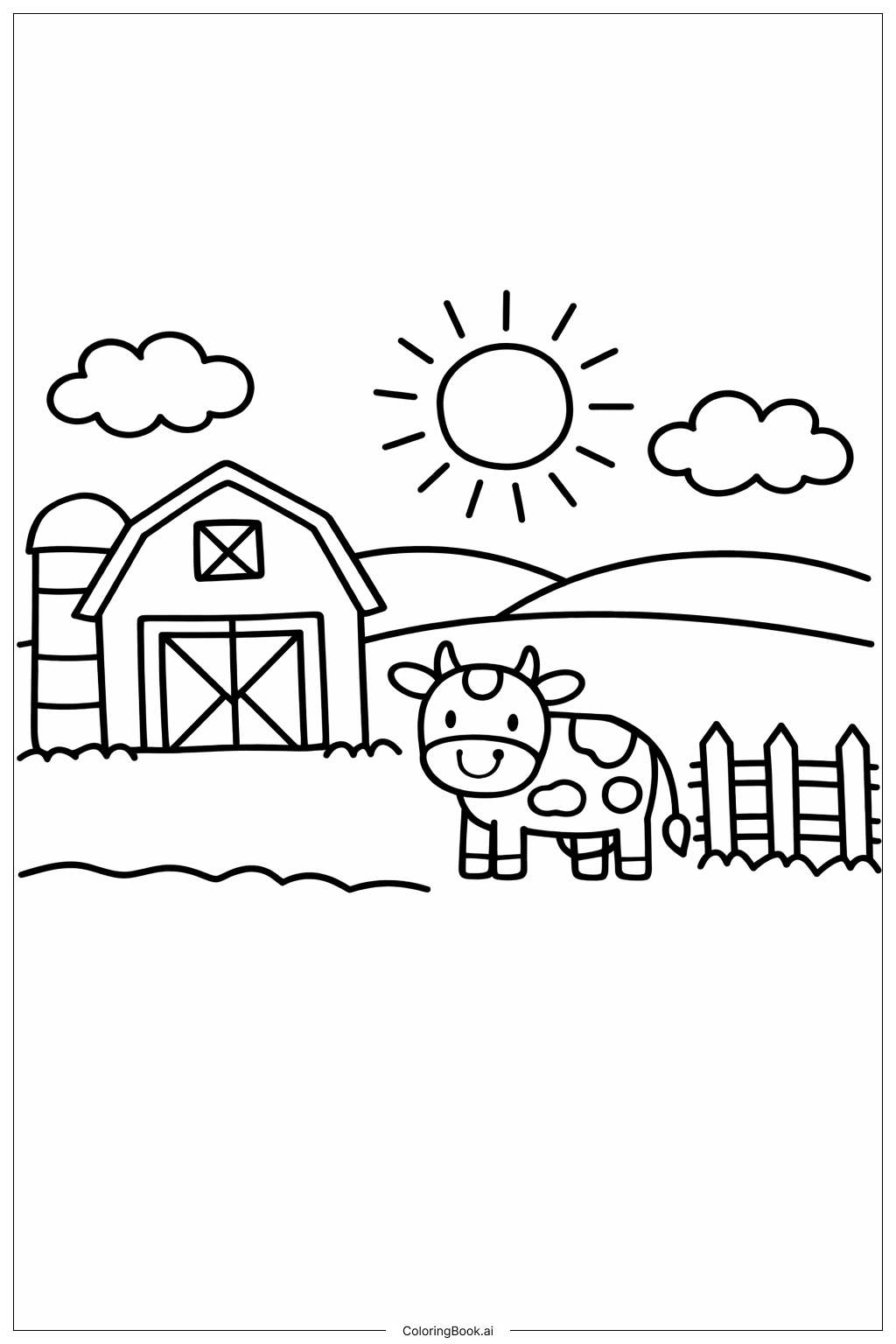  Bauernhof Kritzel-Szene Ausmalseite 