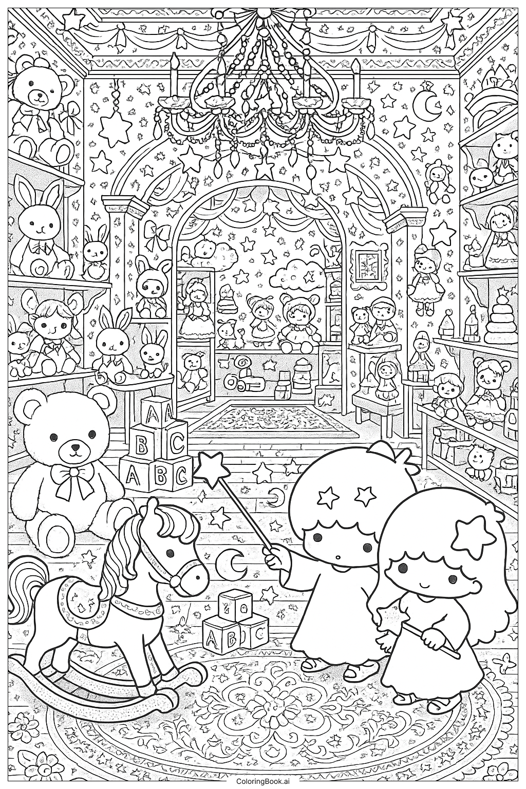  Little Twin Stars Inside A Magical Toy Shop Coloring Page 