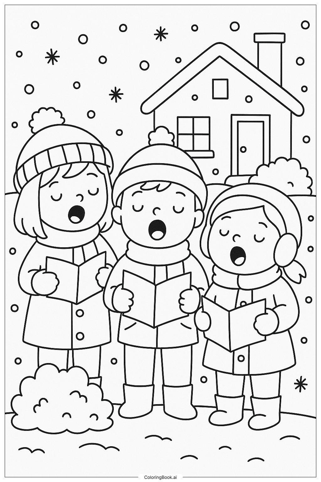 눈 내리는 날 부르는 캐롤러들 색칠공부 페이지 