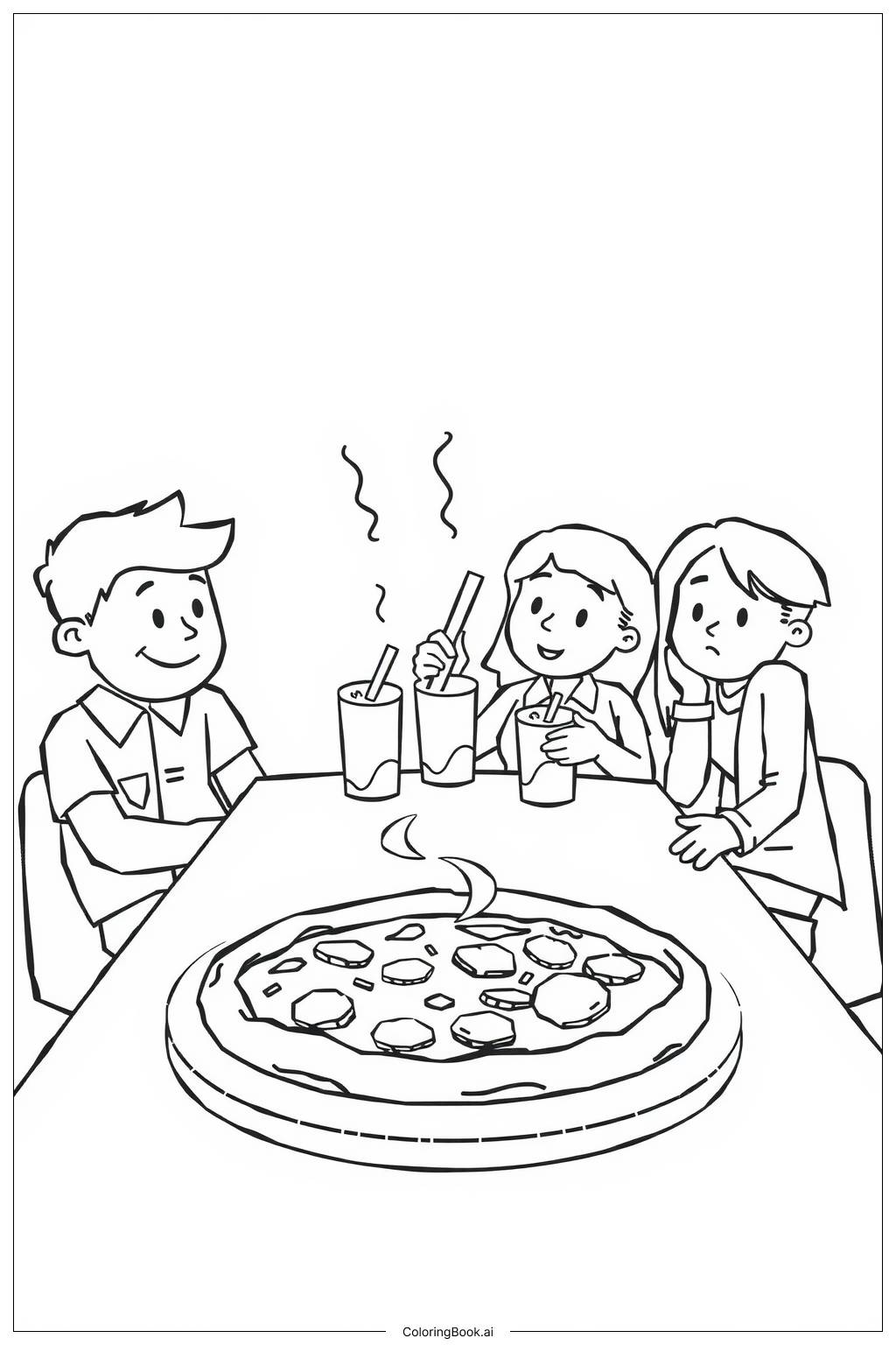  Pizza Party with Friends and Drinks Coloring Page 