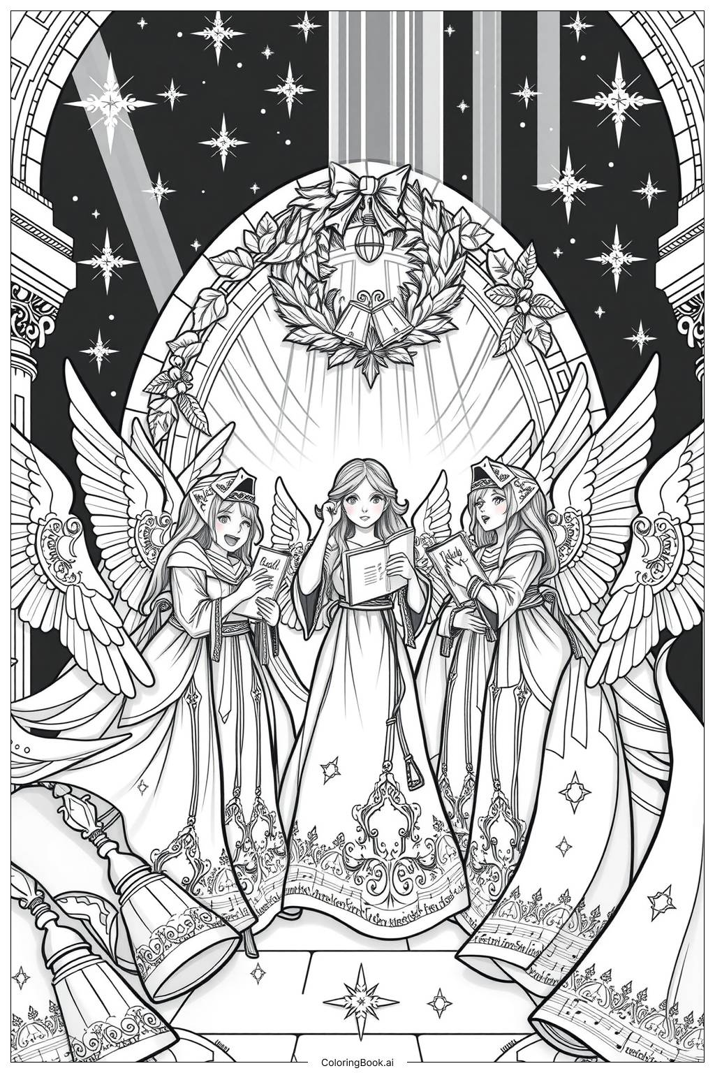  Christmas Angel Bell Choir Coloring Page 