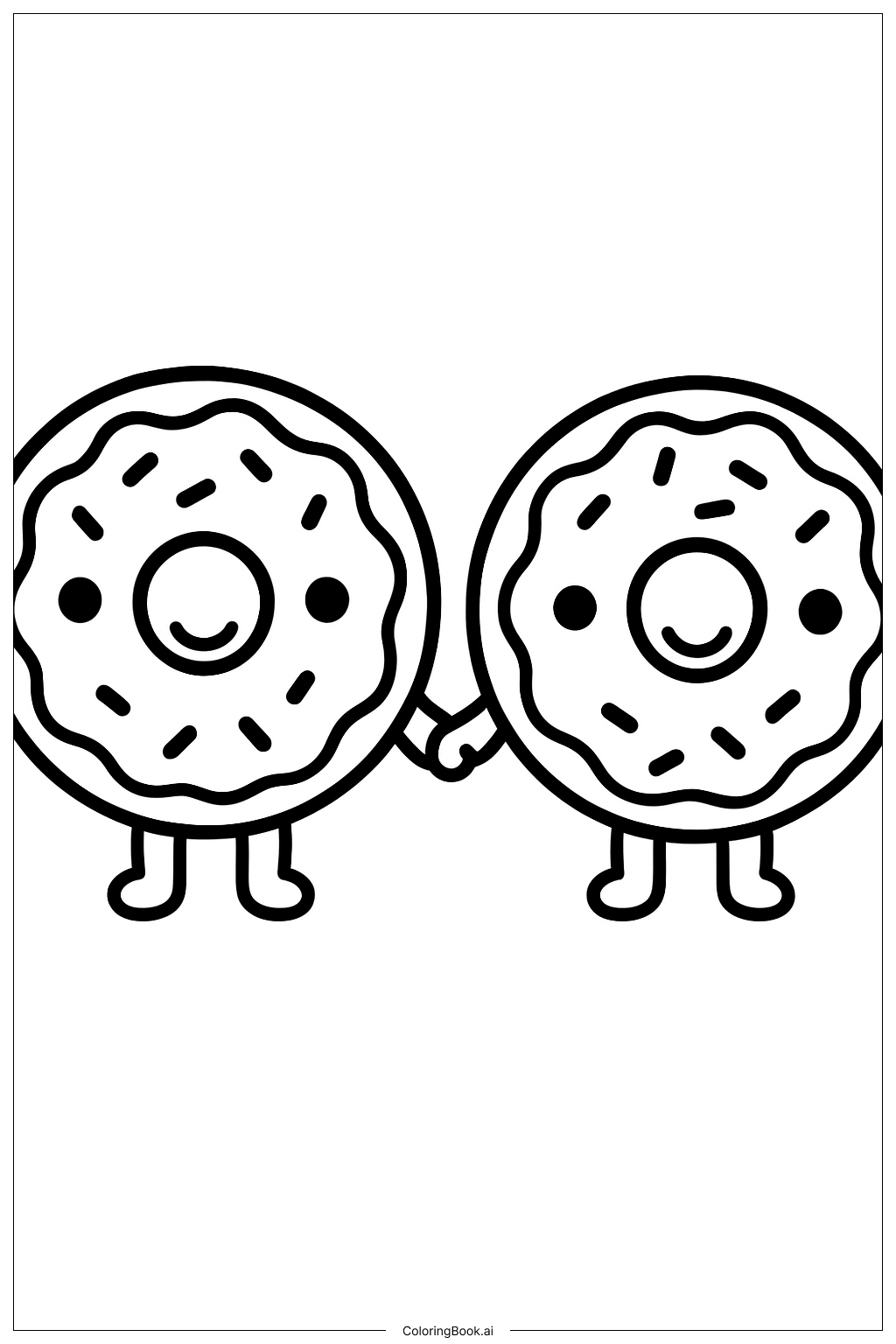  Kawaii Donut Friends Holding Hands Coloring Page 