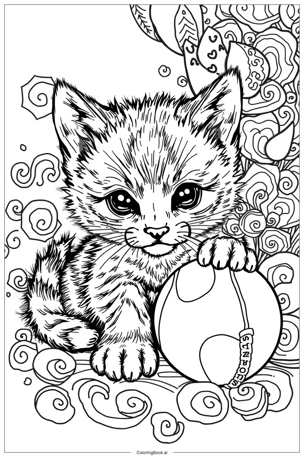  Easy cute kitten sleeping Coloring Page 