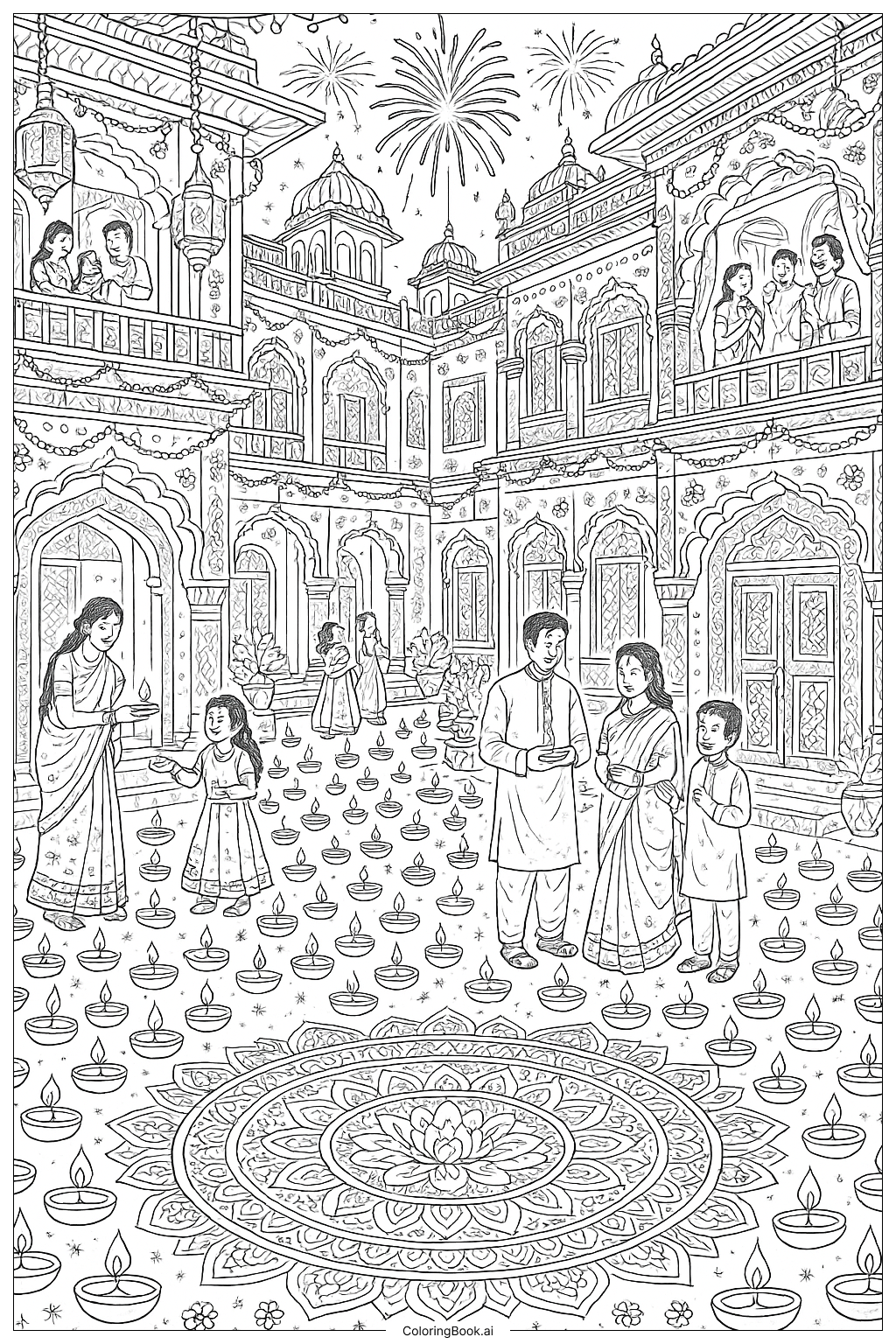 A Palace Decorated For The Diwali Festival Ausmalseite
