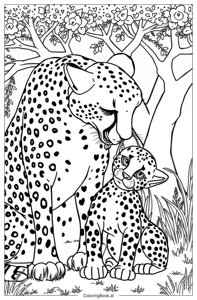  Page de coloriage Maman guépard et son petit 