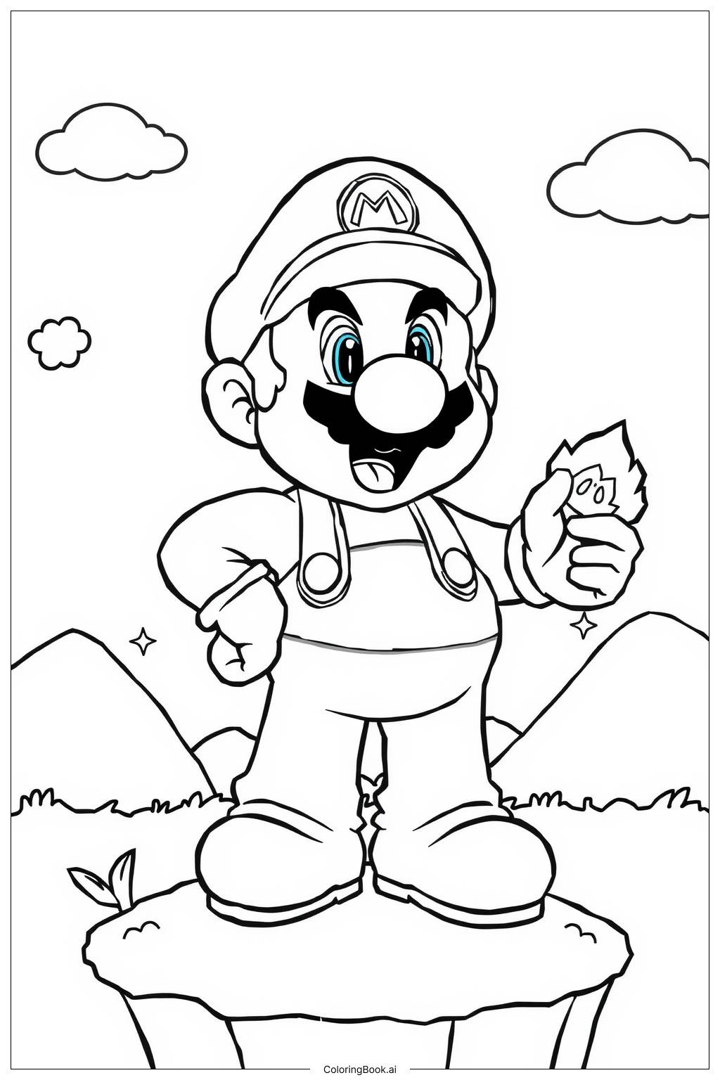  Mario Holding a Fire Flower Coloring Page 