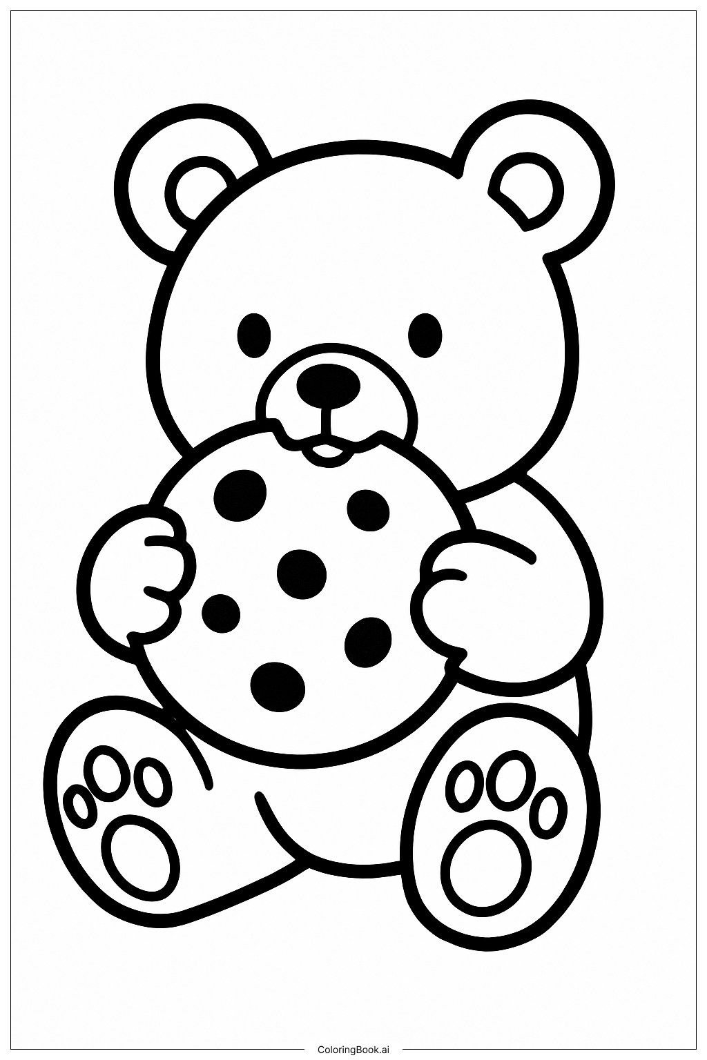  Teddy Bear Eating A Large Cookie Coloring Page 