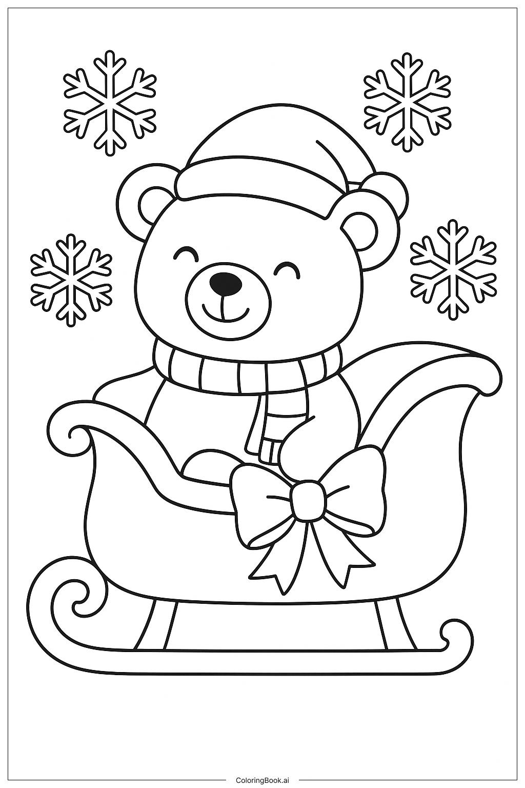  Christmas Teddy Bear In A Sleigh Coloring Page 