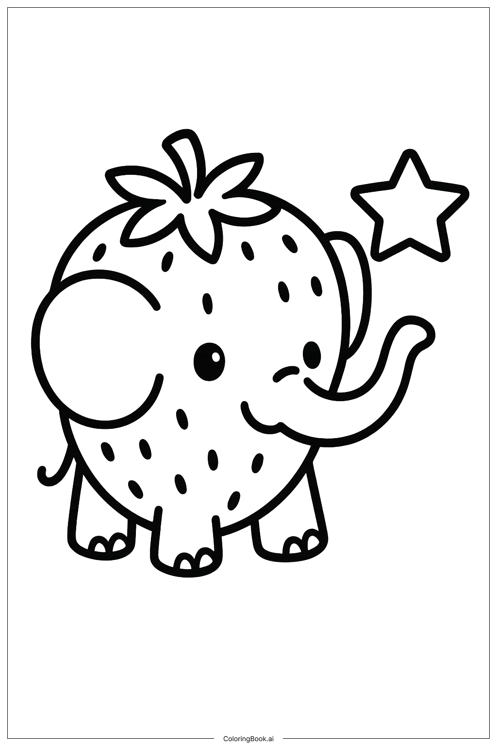  草莓大象和一颗小星星填色页 