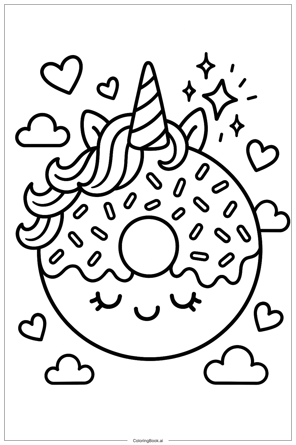  Unicorn Donut Shooting Sparkles Coloring Page 