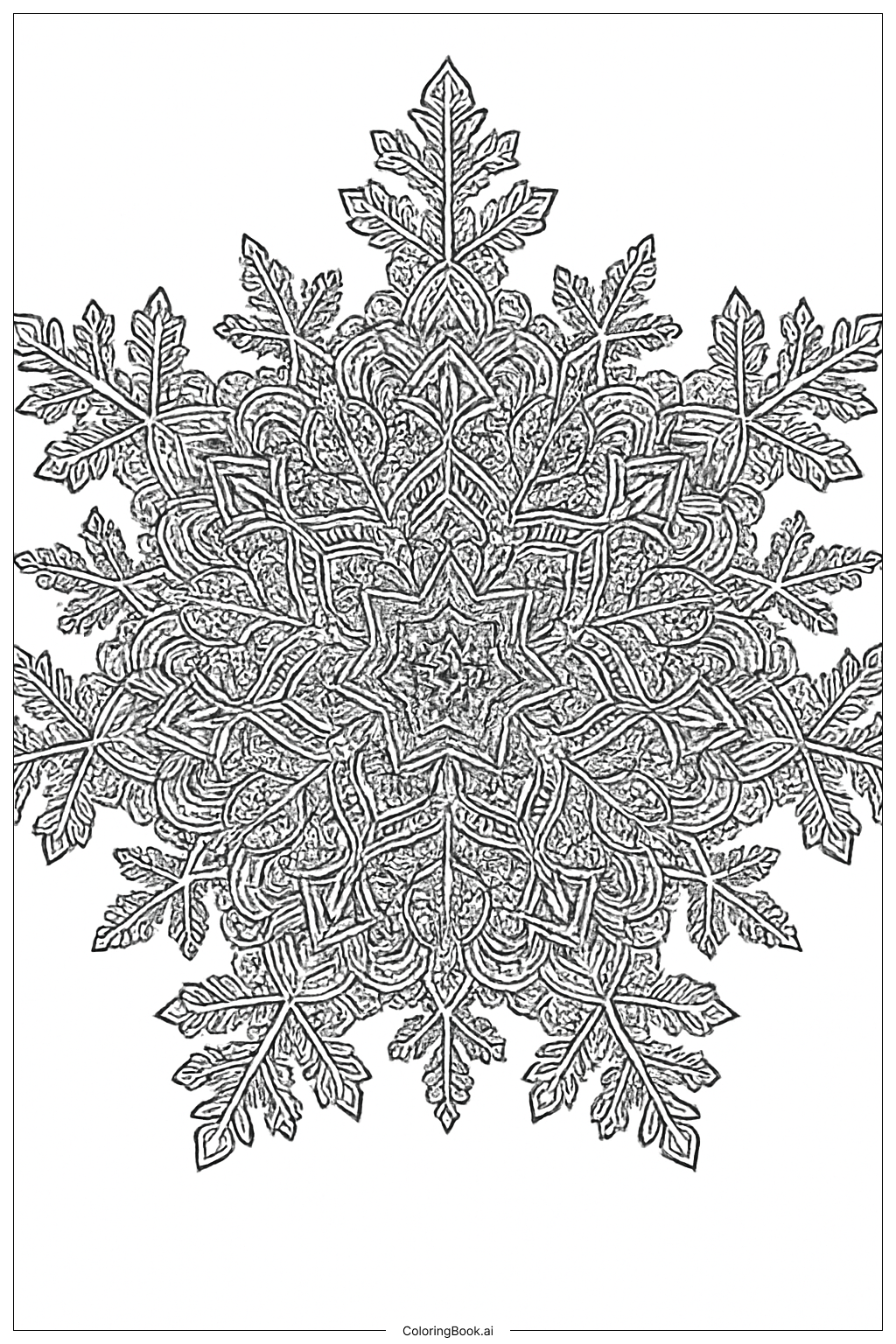  複雑な冬の雪の結晶マンダラの塗り絵ページ 