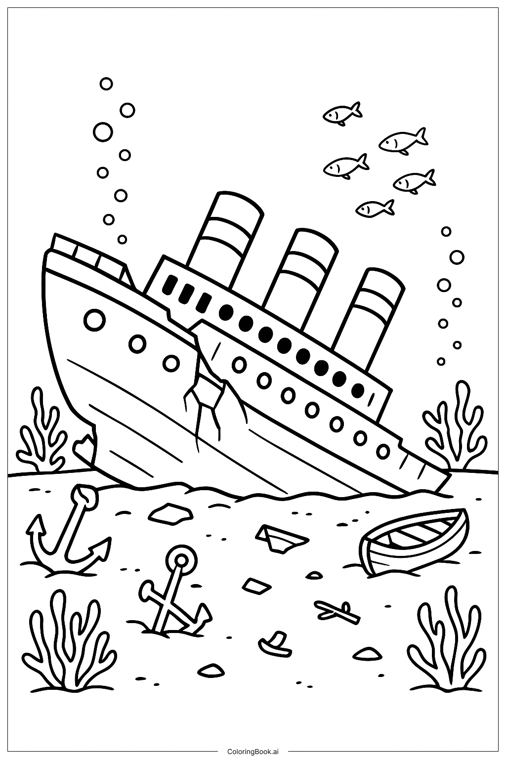 Sunken Titanic On Ocean Floor