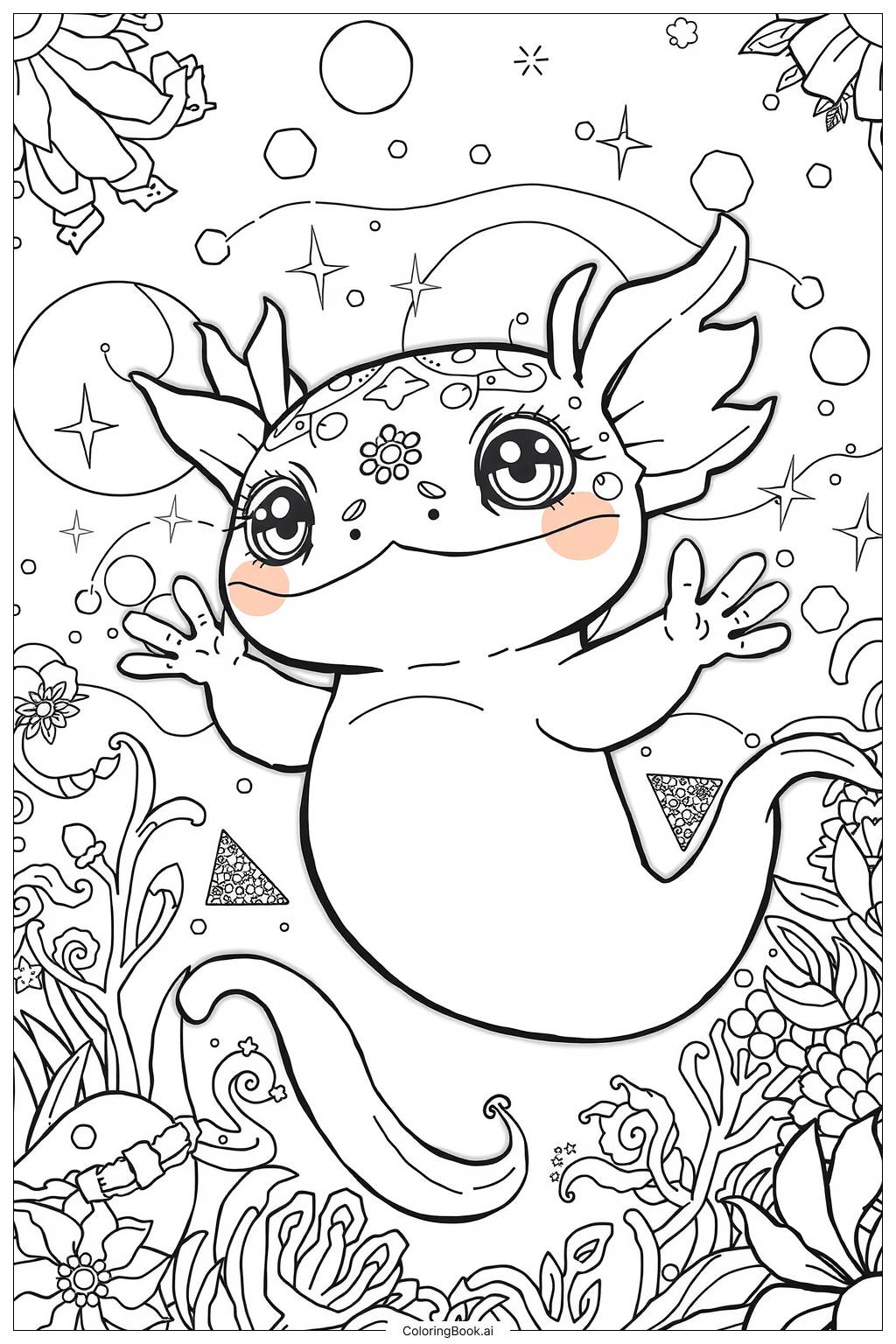  Kawaii Axolotl Welle Ausmalseite 