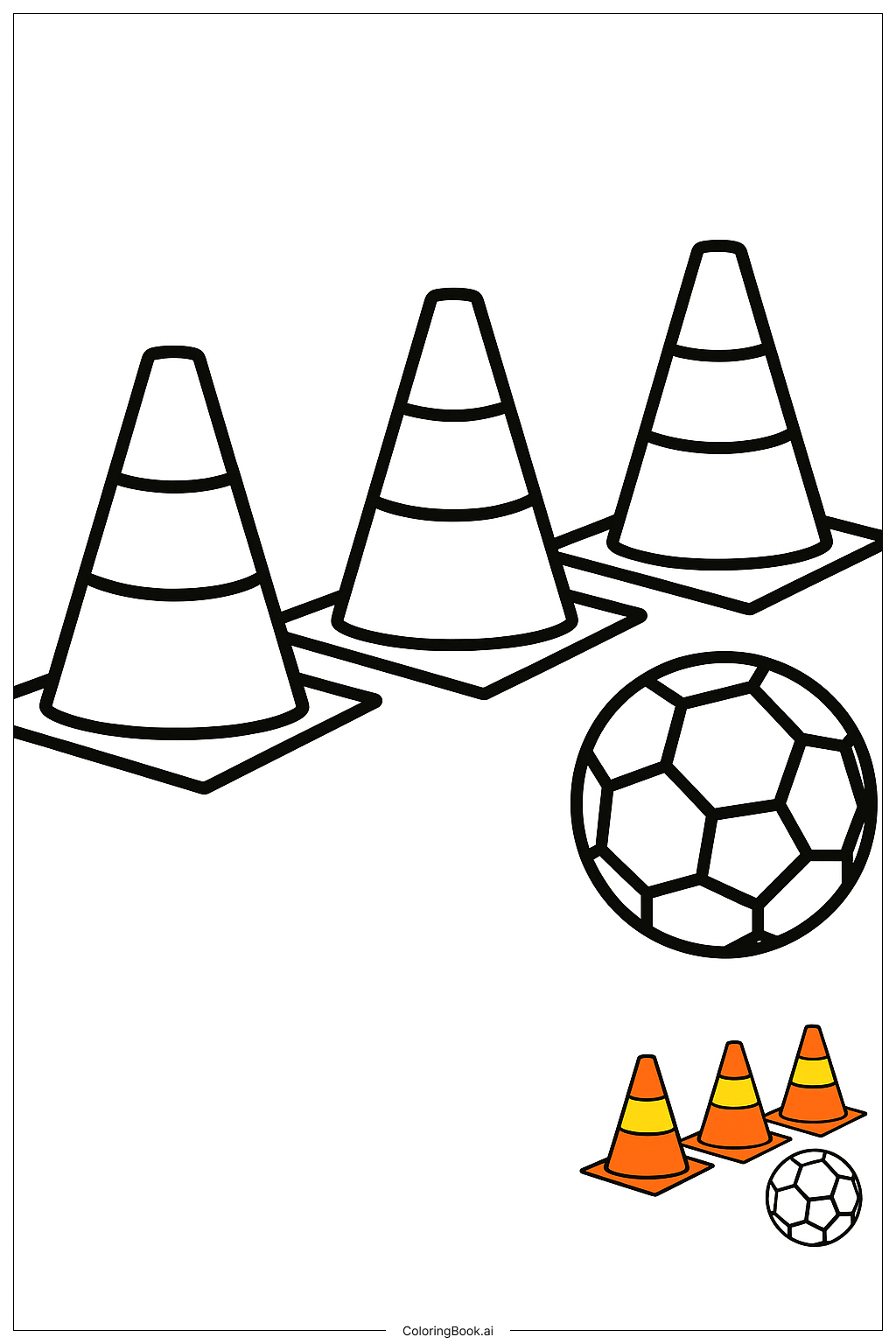  Page de coloriage Configuration des cônes d'entraînement de football 