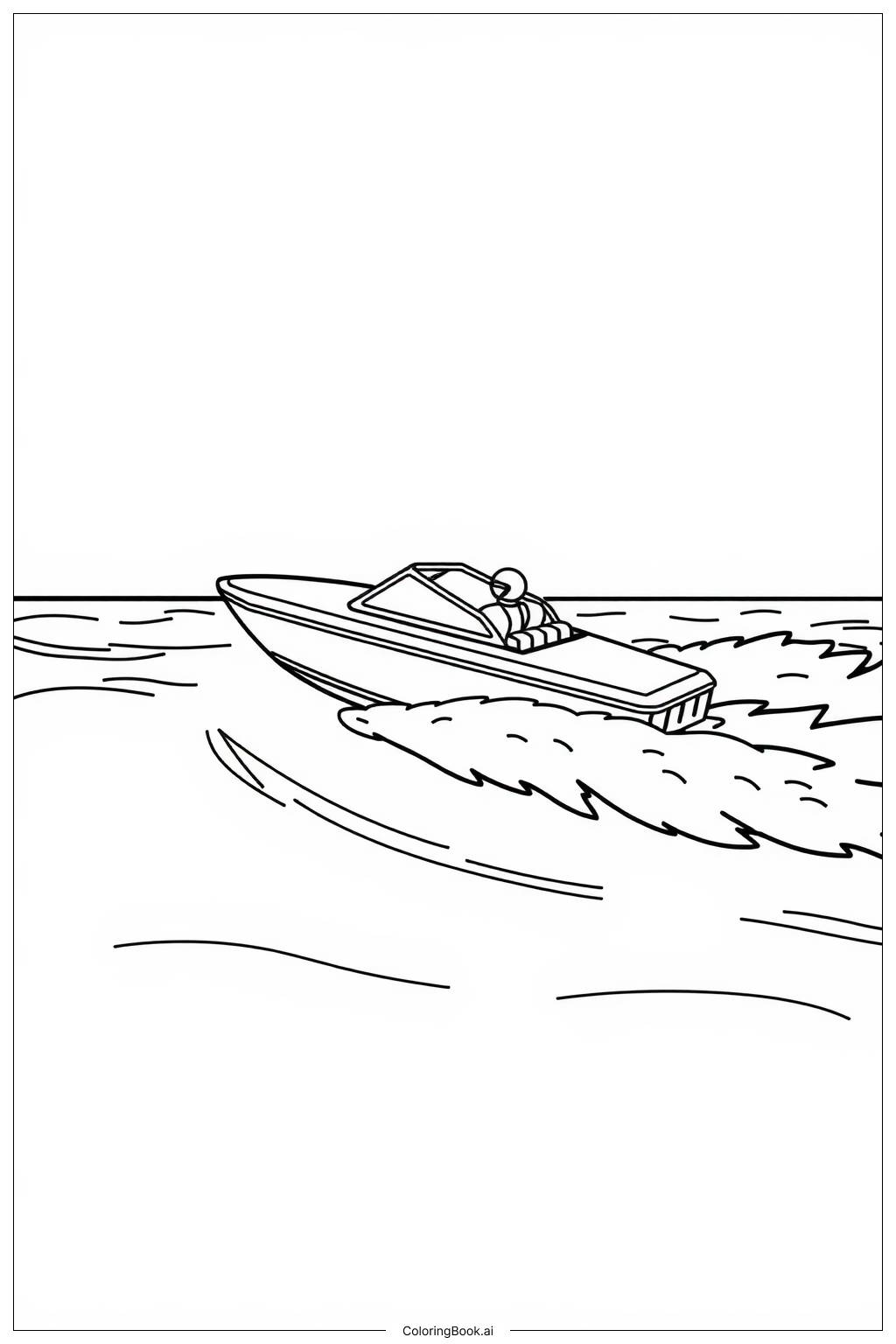  Page de coloriage Course de bateaux rapides à travers les vagues 