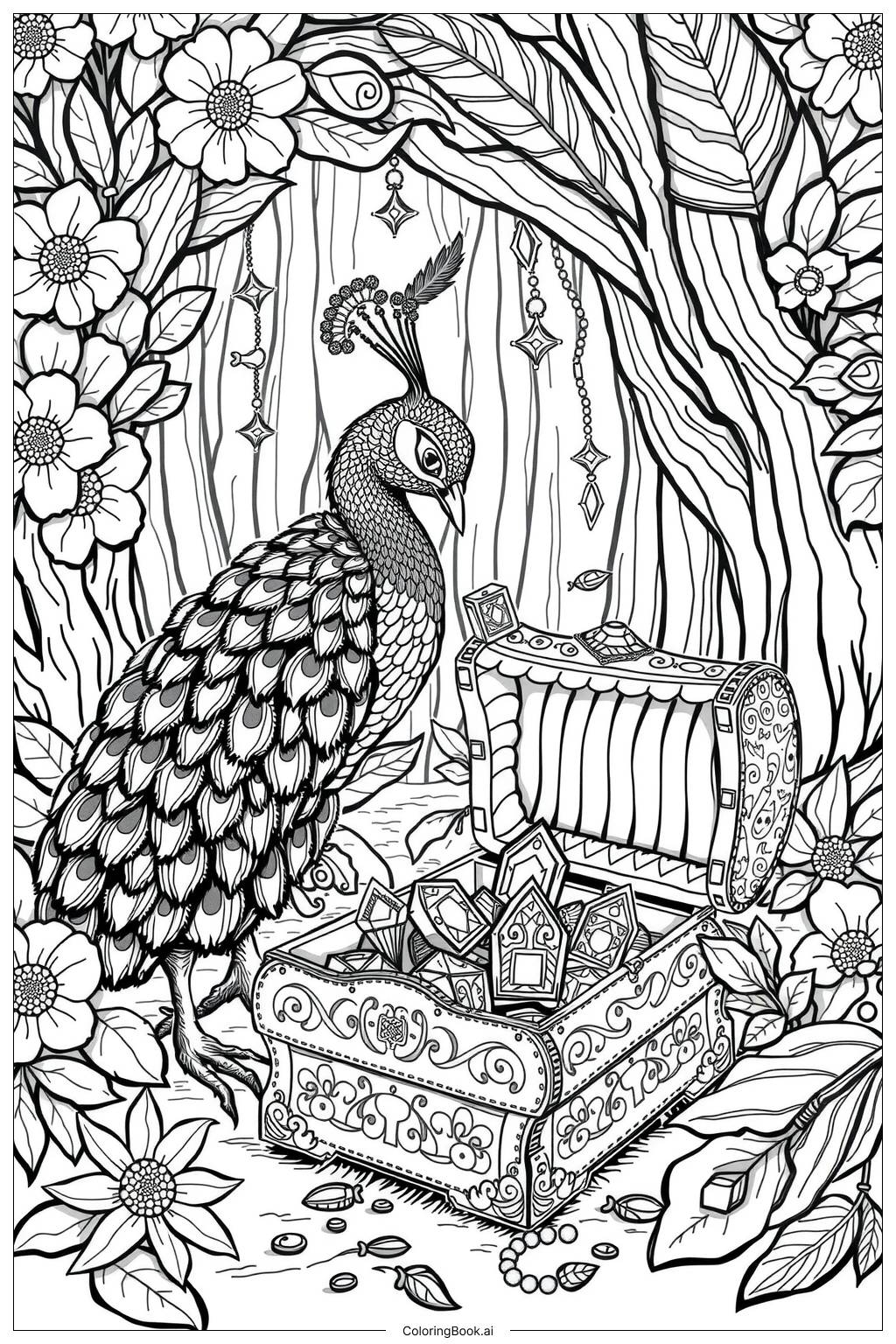  peacock and the hidden treasure Coloring Page 