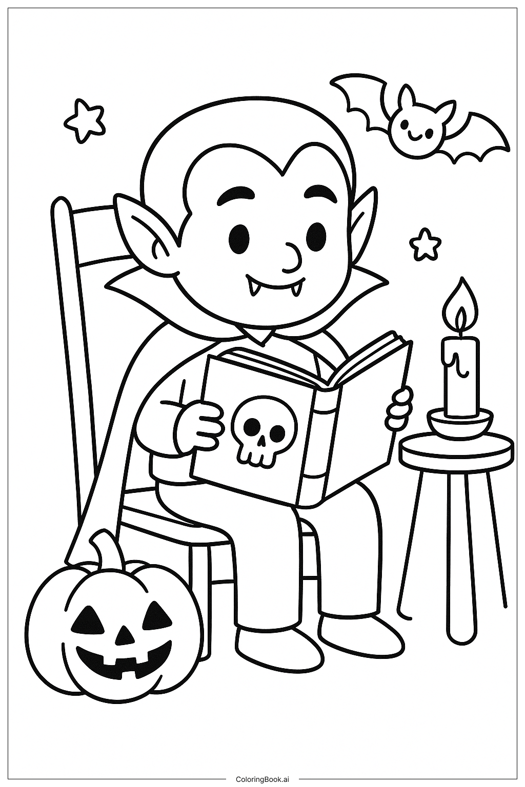 Página para colorir de Vampiro Lendo Um Livro Assustador