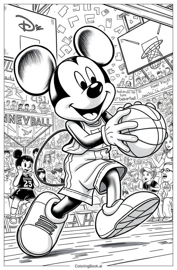  Mickey Playing Basketball Coloring Page 