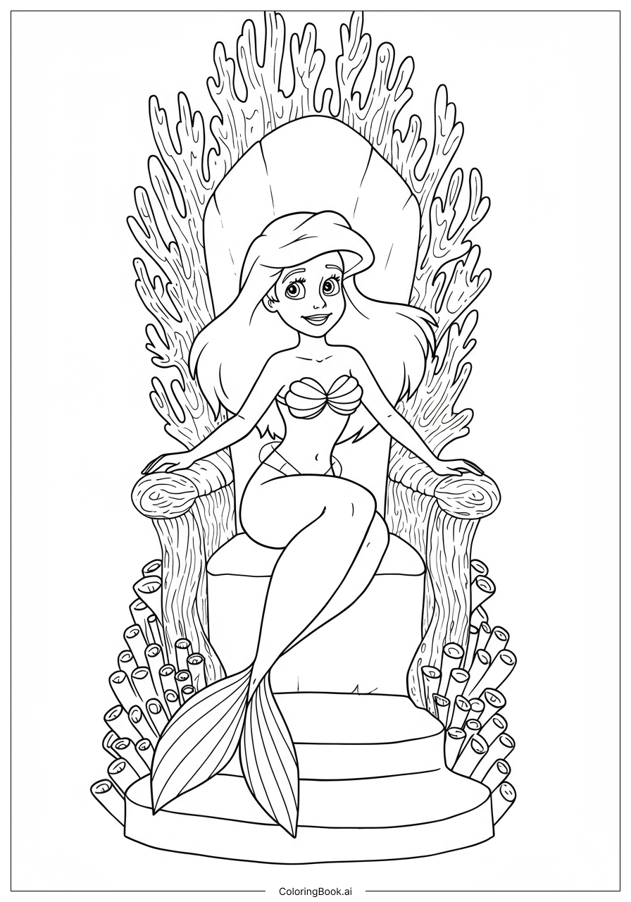  Página para colorear de Ariel Sentada En Un Trono De Coral 