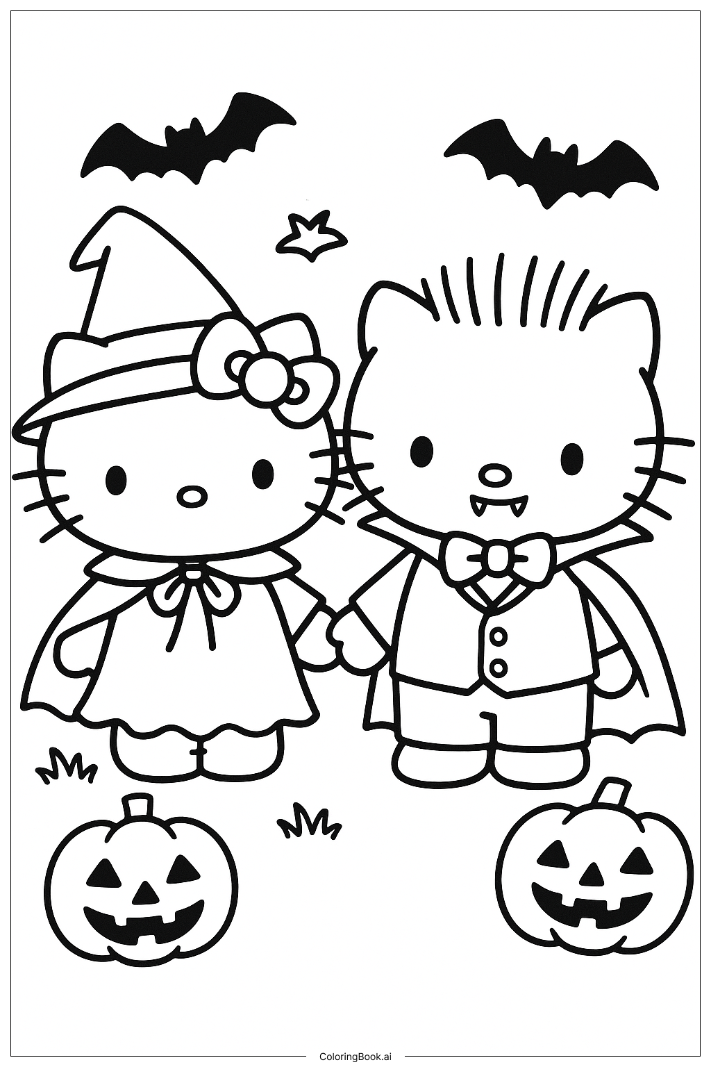  Trang tô màu Hello Kitty Và Dear Daniel Đi Hẹn Hò Halloween 