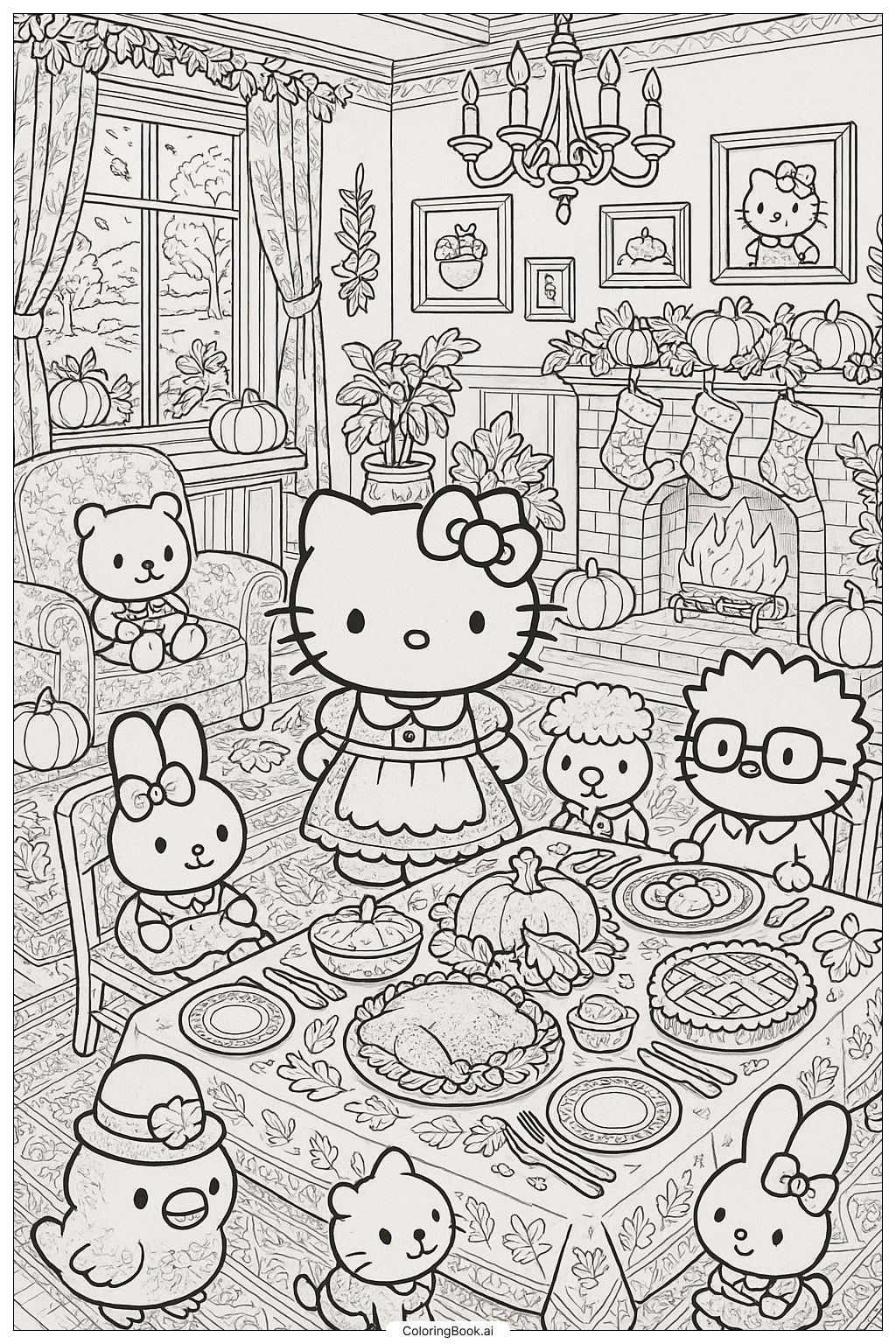  Hello Kitty Erntedankfest Festliches Haus Inneneinrichtung Ausmalseite 