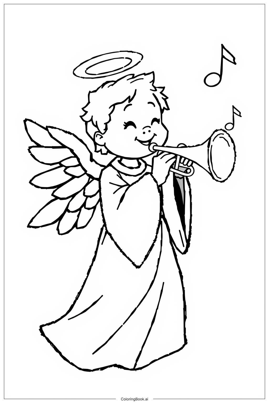  Angel Playing Golden Trumpet Coloring Page 