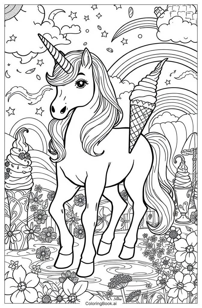  Page de coloriage Licorne Magique avec Glace2 