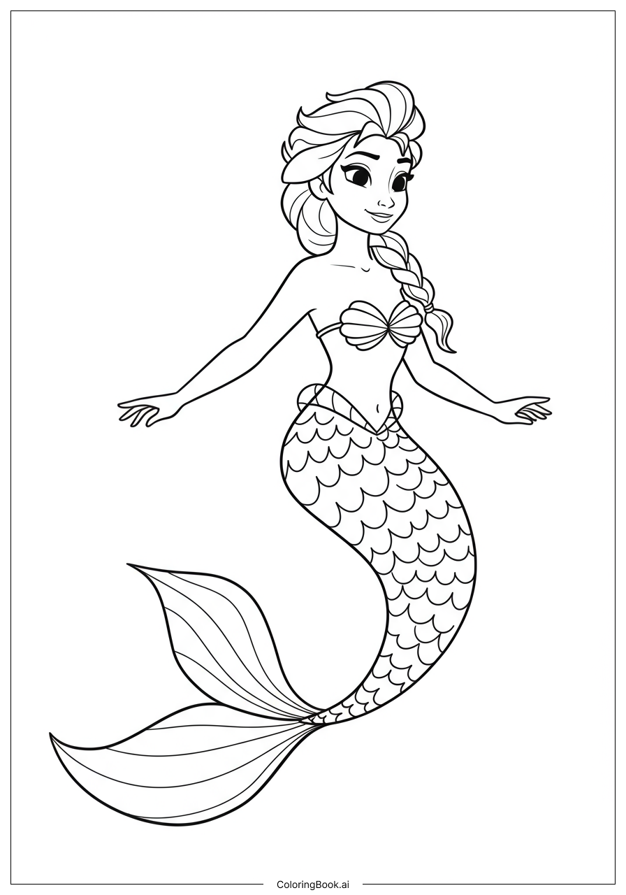  艾莎公主演美人魚，水晶尾巴著色頁 