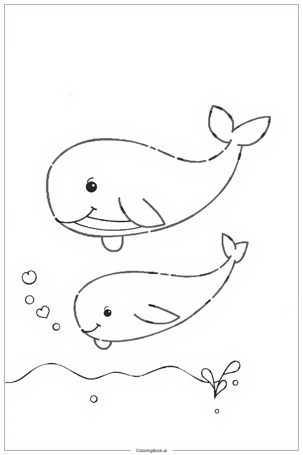  Page de coloriage Famille de baleines éclaboussant dans les vagues 