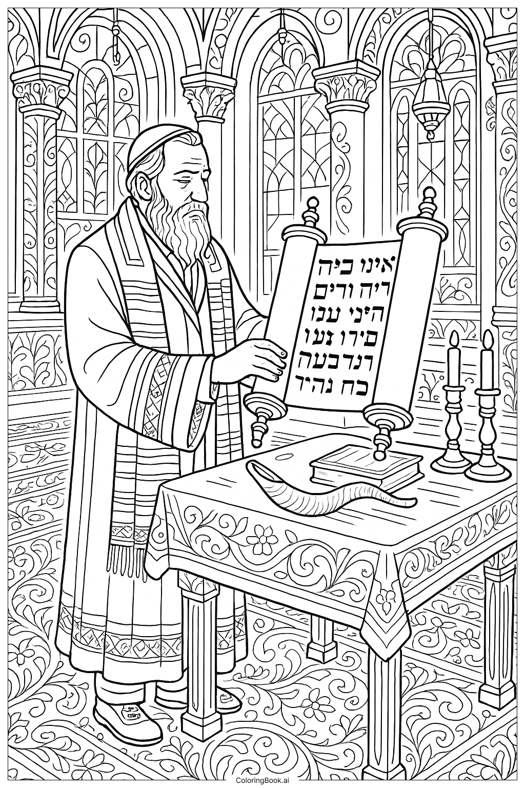  A Rabbi Reading Torah On Rosh Hashanah著色頁 