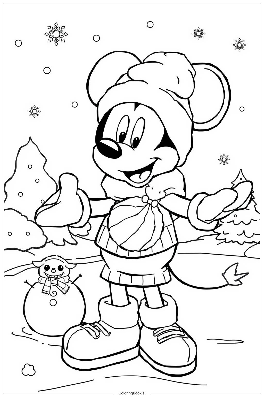  Página para colorear de Mickey Mouse en un País de Invierno-2 