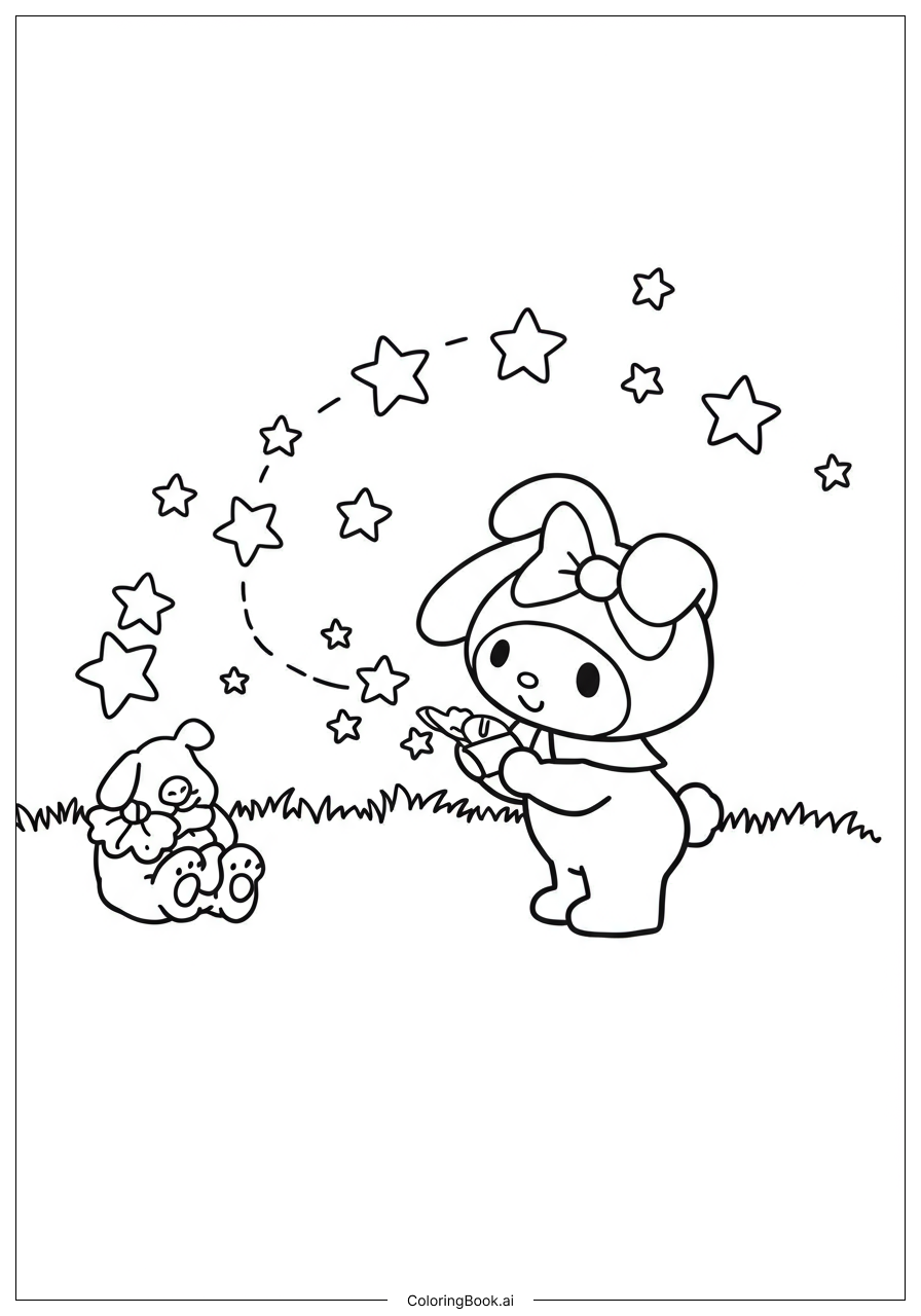  My Melody Making a Wish Under Stars Coloring Page 